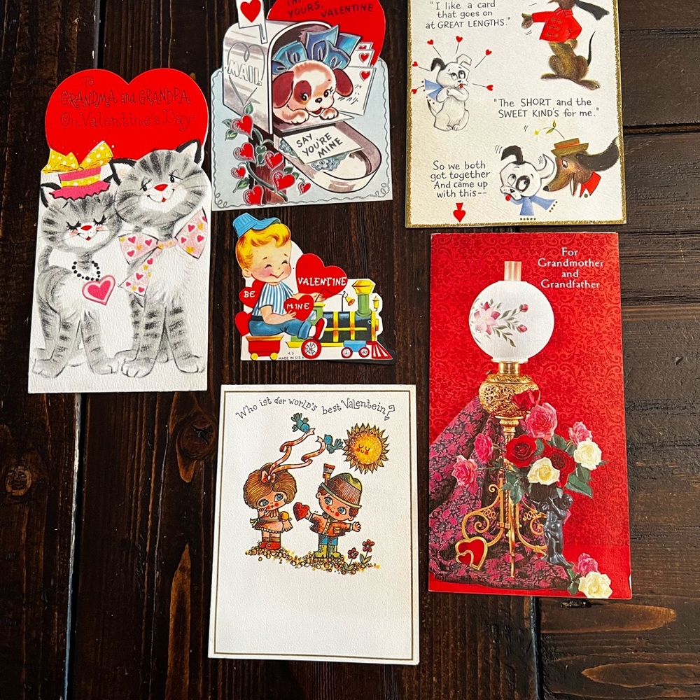 Vintage Valentine's Day Cards Set of Six (1960’s - 1970’s used)